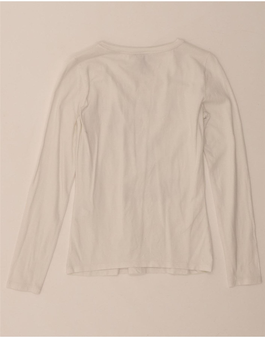 ARMANI JEANS Womens Graphic Top Long Sleeve UK 12 Medium White Cotton