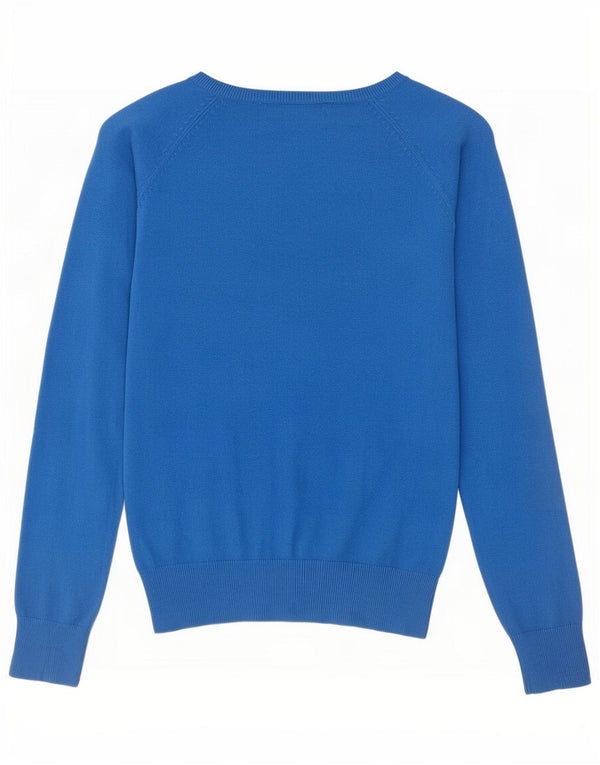 Zara Damen-Pullover mit V-Ausschnitt, UK 12, mittelblaue Baumwolle