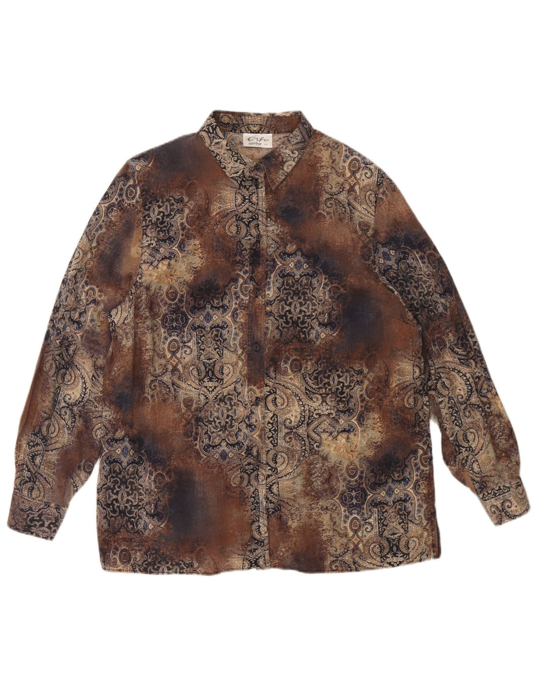 Vintage Damen Übergroßes Hemd IT 44 Mittelbraun Paisley Tencel