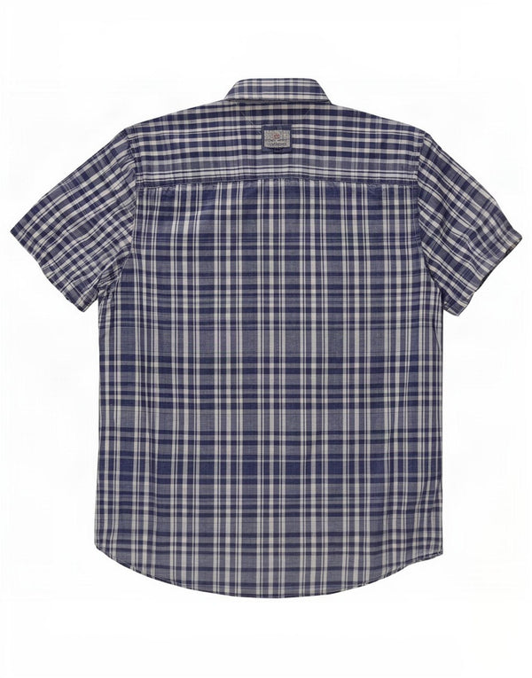 Tommy Hilfiger Mens Short Sleeve Shirt Medium Navy Blue Check Cotton