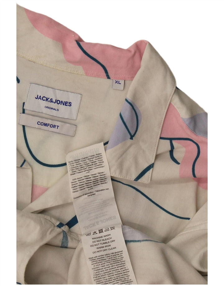 Jack & Jones Herren Comfort Fit Abstraktes Muster Kurzarmhemd XL Weiß