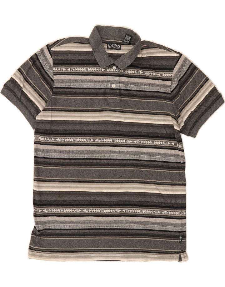 CHAPS Mens Polo Shirt Medium Grey Striped Cotton Vintage Chaps and Second-Hand Chaps from Messina Hembry 