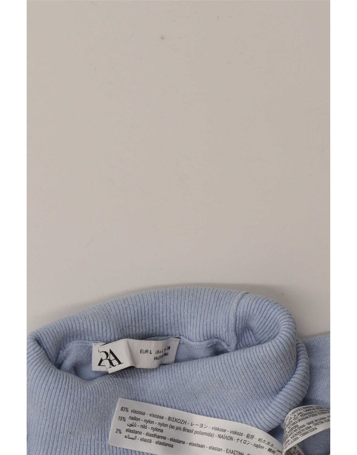 Rollkragenpullover für Damen von Zara, Gr. 14, Größe L, blau, Viskose