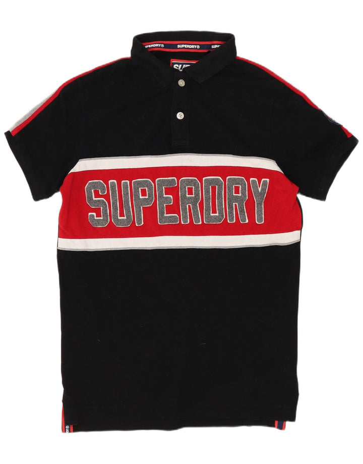 SUPERDRY Herren-Poloshirt mit grafischem Muster, Mittelschwarz, Baumwolle mit Blockfarben