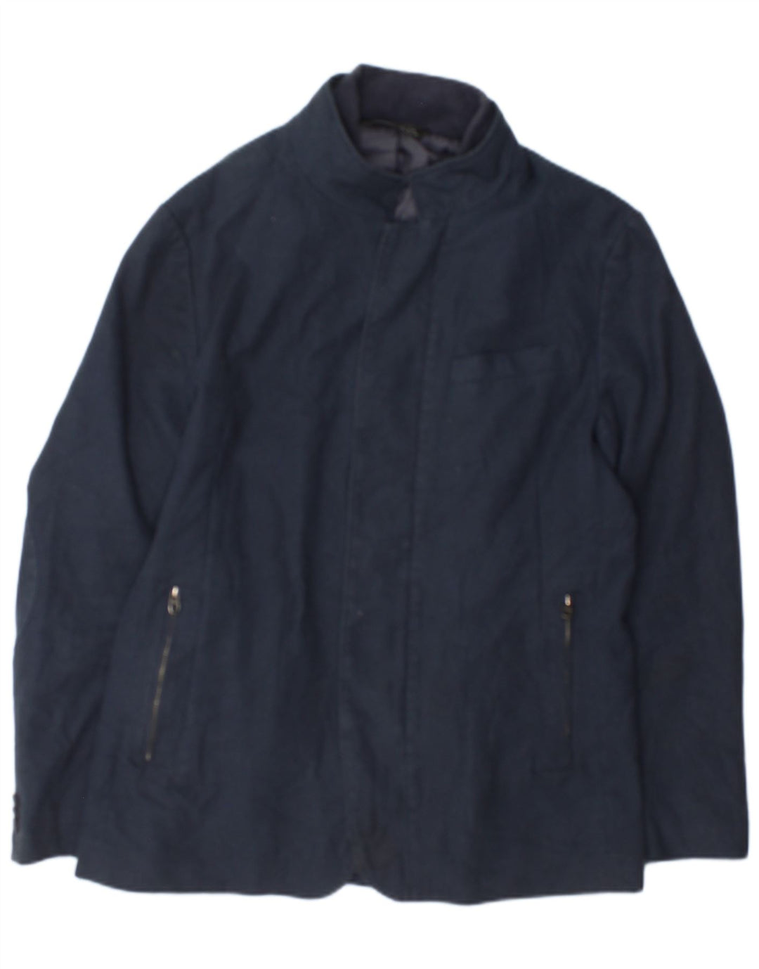Zara Herren Bomberjacke UK 42 XL Marineblau kariertes Polyester