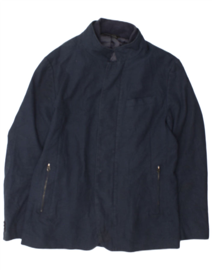 Zara Herren Bomberjacke UK 42 XL Marineblau kariertes Polyester