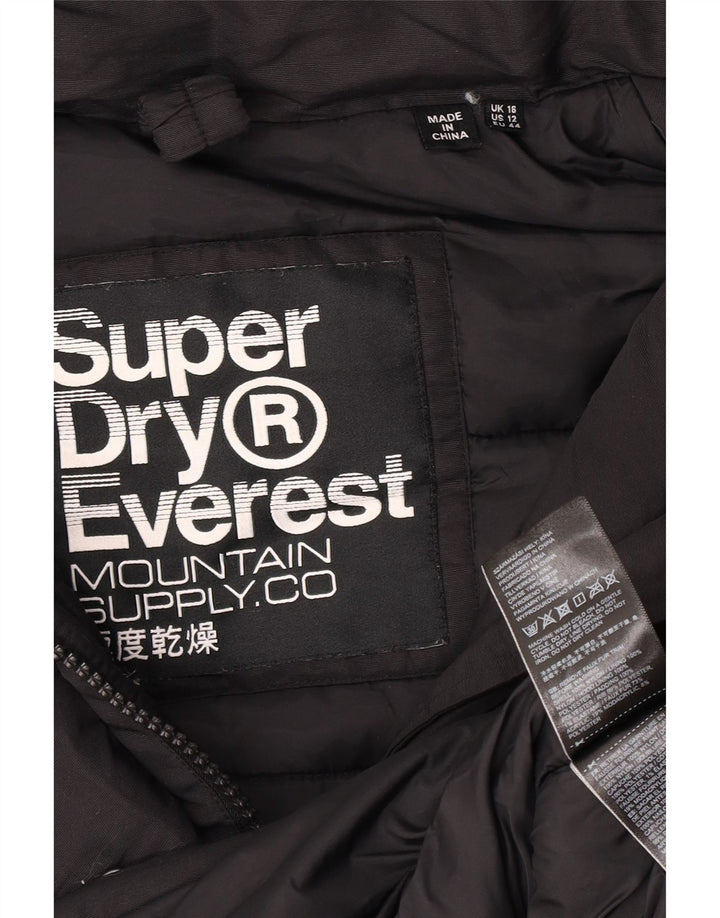 Superdry Damen-Parka mit Kapuze, übergroß, UK 16, Größe L, aus schwarzem Nylon