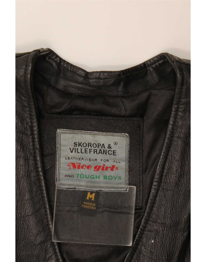 Vintage Damen Lederweste UK 12 Mittelschwarzes Leder