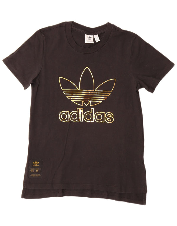Adidas Damen Grafik T-Shirt Top UK 10 Small Schwarz Baumwolle
