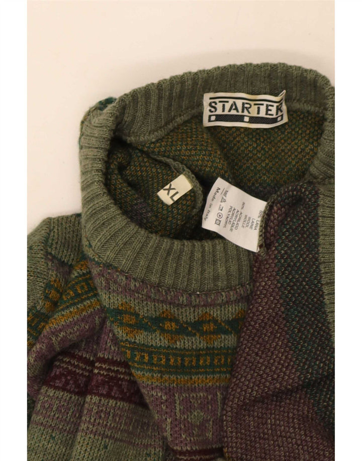 Starter Herren-Pullover mit Rundhalsausschnitt, XL, grüne, geometrische Wolle