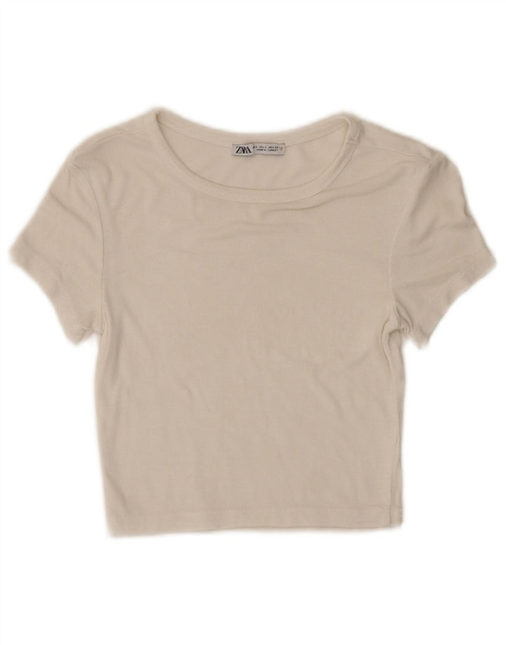 Zara Damen Crop T-Shirt Top UK 8 Small Weiß