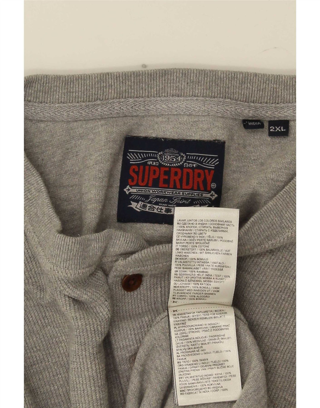 Superdry Herren Top Langarm 2XL Grau Baumwolle