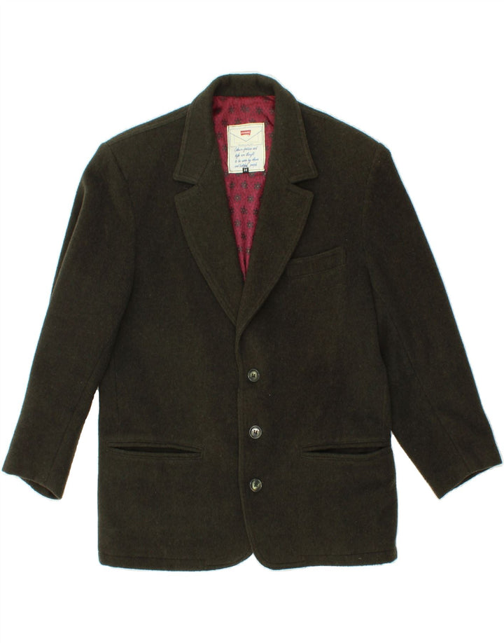 CARRERA Womens 3/4 Sleeve 3 Button Blazer Jacket UK 14 Large Khaki Wool Vintage Carrera and Second-Hand Carrera from Messina Hembry 