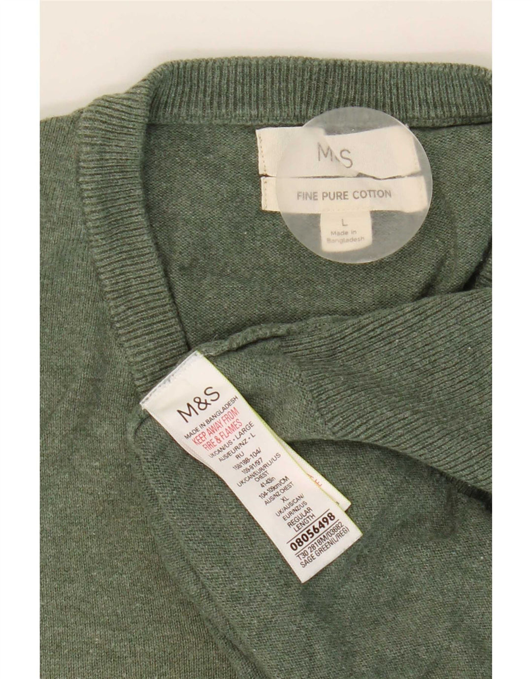 Marks & Spencer Herren-Pullover mit V-Ausschnitt, groß, grüne Baumwolle