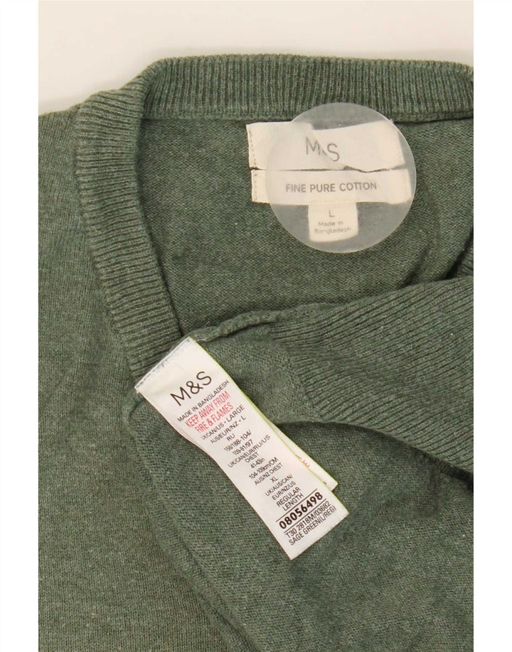 Marks & Spencer Herren-Pullover mit V-Ausschnitt, groß, grüne Baumwolle