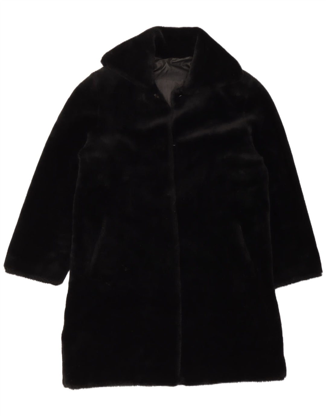 Vintage Damen Veloursmantel UK 14 Großes schwarzes Acryl