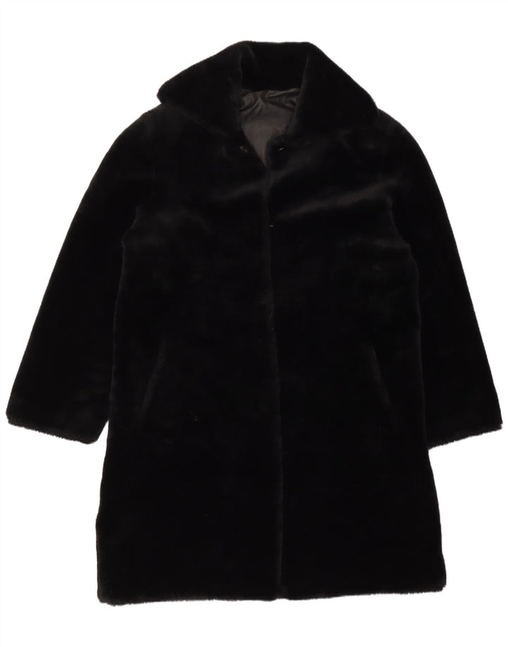 Vintage Damen Veloursmantel UK 14 Großes schwarzes Acryl