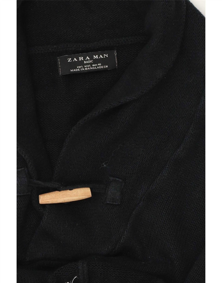 Zara Herren-Pullover mit Schalkragen, groß, aus schwarzer Baumwolle