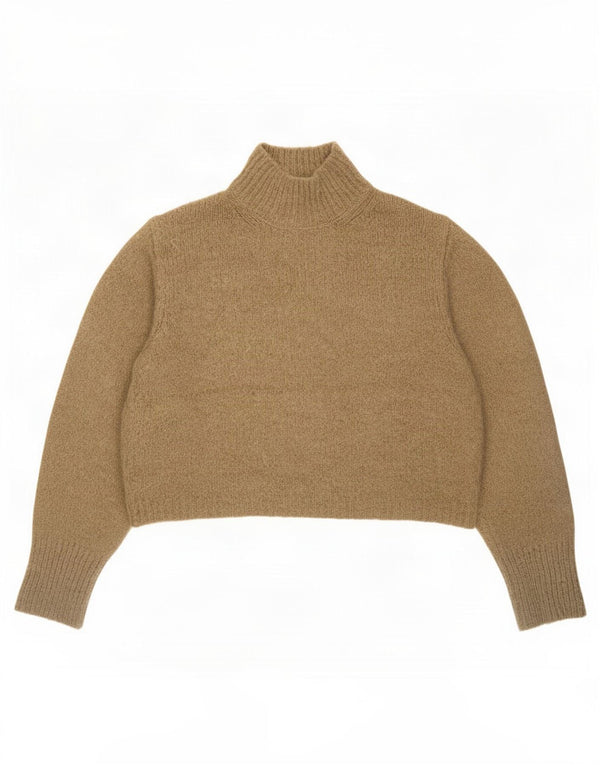 Zara Damen Crop Turtle Neck Pullover Pullover UK 18 XL Braun Acryl