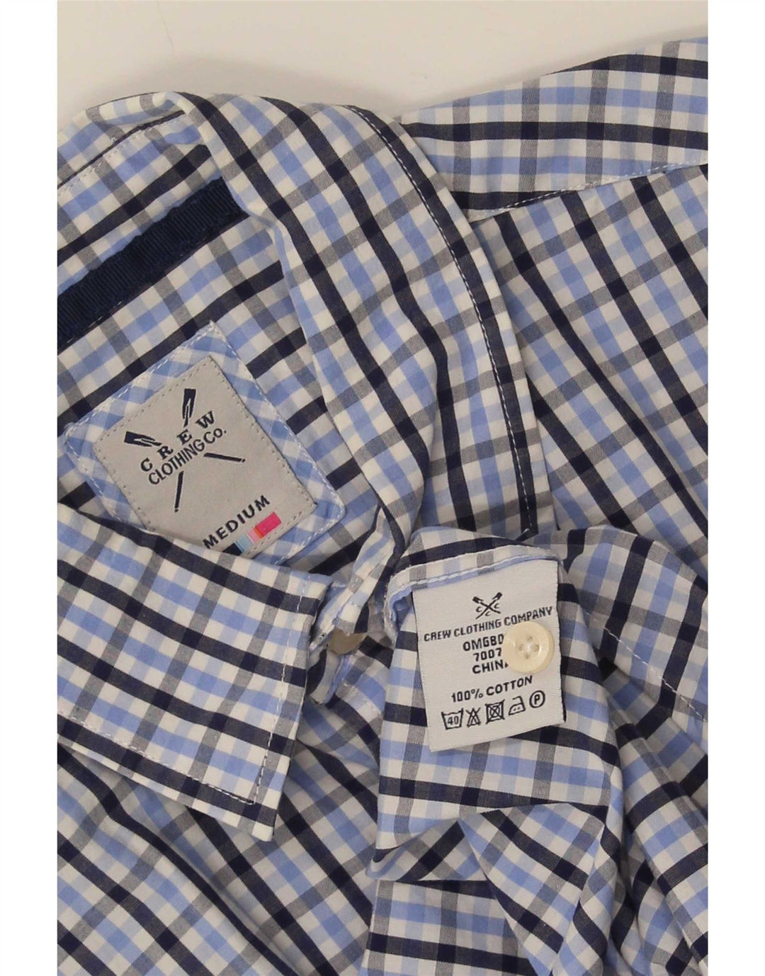 Crew Clothing Herren-Kurzarmhemd aus mittelblauer Gingham-Baumwolle