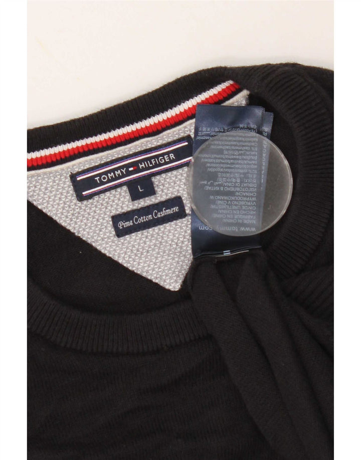 Tommy Hilfiger Herren-Pullover mit Rundhalsausschnitt, groß, aus schwarzer Baumwolle