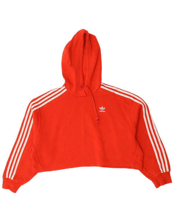 Adidas Damen Crop Oversized Hoodie Pullover UK 10 Small Rote Baumwolle