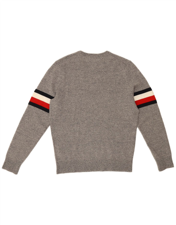 TOMMY HILFIGER Herren-Pullover mit Rundhalsausschnitt, mittelgraue Colourblock-Wolle