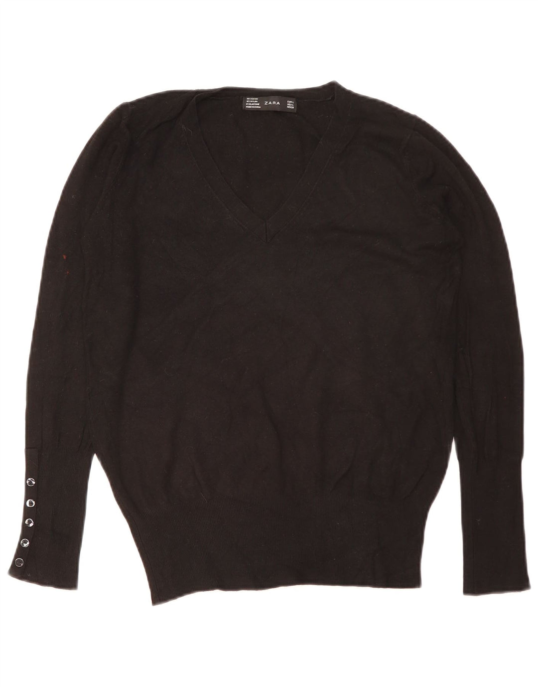 Zara Damen-Pullover mit V-Ausschnitt, Gr. 42, Größe L, Schwarz