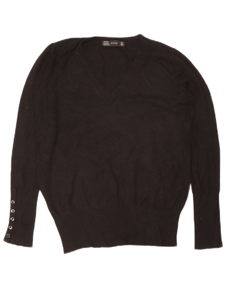 Zara Damen-Pullover mit V-Ausschnitt, Gr. 42, Größe L, Schwarz