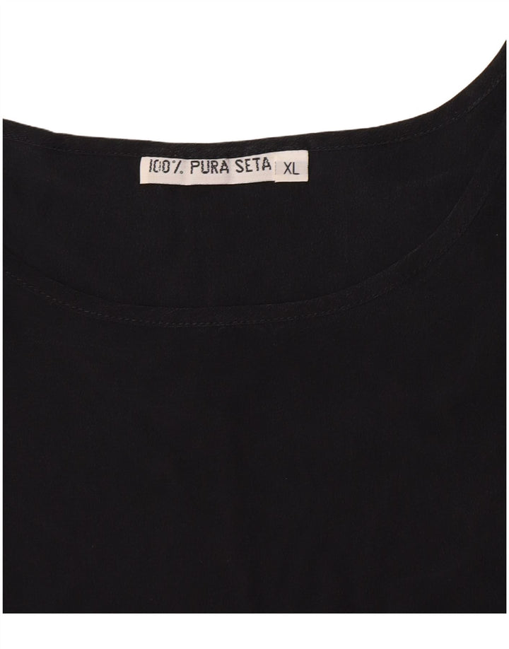 Vintage Damen Bluse Top UK 18 XL Schwarze Seide