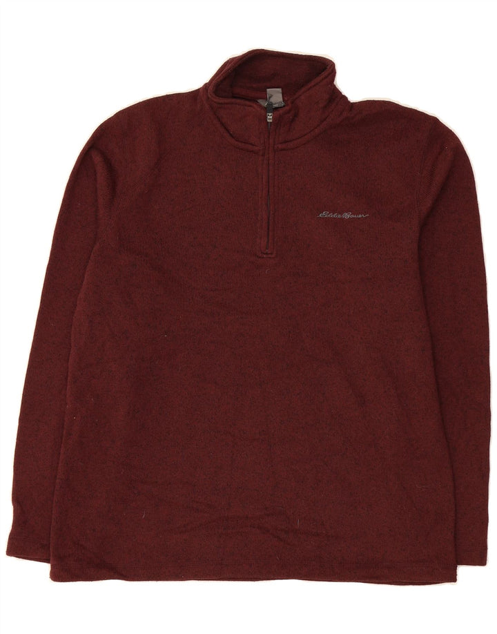 EDDIE BAUER Mens Zip Neck Sweatshirt Jumper Medium Burgundy Polyester Vintage Eddie Bauer and Second-Hand Eddie Bauer from Messina Hembry 