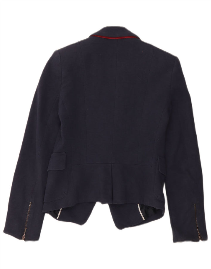 Zara Damen 1-Knopf-Blazerjacke UK 6 XS Marineblaue Baumwolle