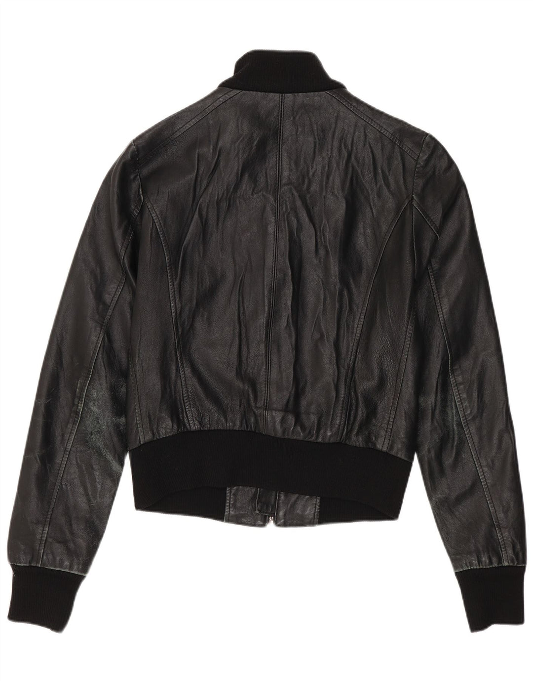 Sasch Damen Crop Lederjacke UK 12 Medium Schwarz