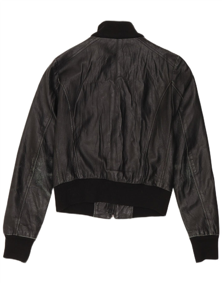 Sasch Damen Crop Lederjacke UK 12 Medium Schwarz