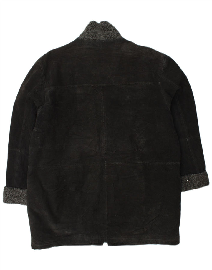 VINTAGE Damen Wildledermantel UK 18 XL Schwarzes Leder