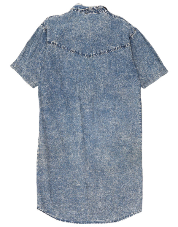 Vintage Damen Kurzarm-Jeanshemdkleid UK 14 Mittelblau
