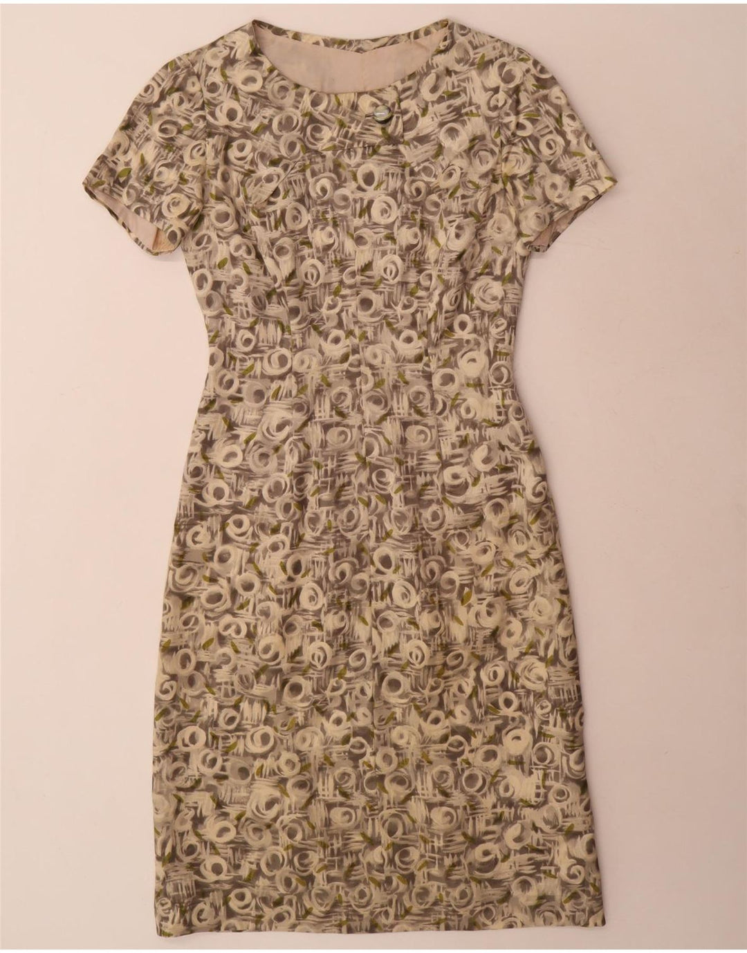 Vintage Damen-Set mit abstraktem Muster, 3/4-Ärmel, 2-teiliges Set, UK 12, Mittelgrau