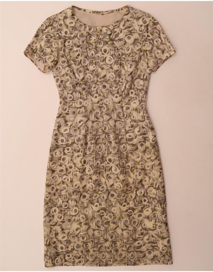 Vintage Damen-Set mit abstraktem Muster, 3/4-Ärmel, 2-teiliges Set, UK 12, Mittelgrau