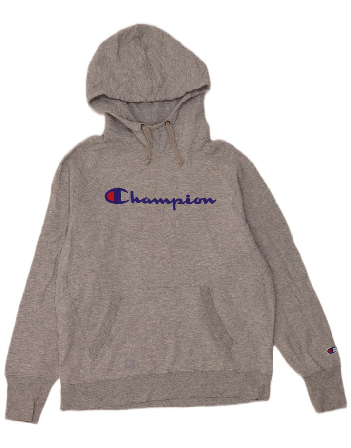 CHAMPION Womens Graphic Hoodie Jumper UK 14 Medium Grey Polyester