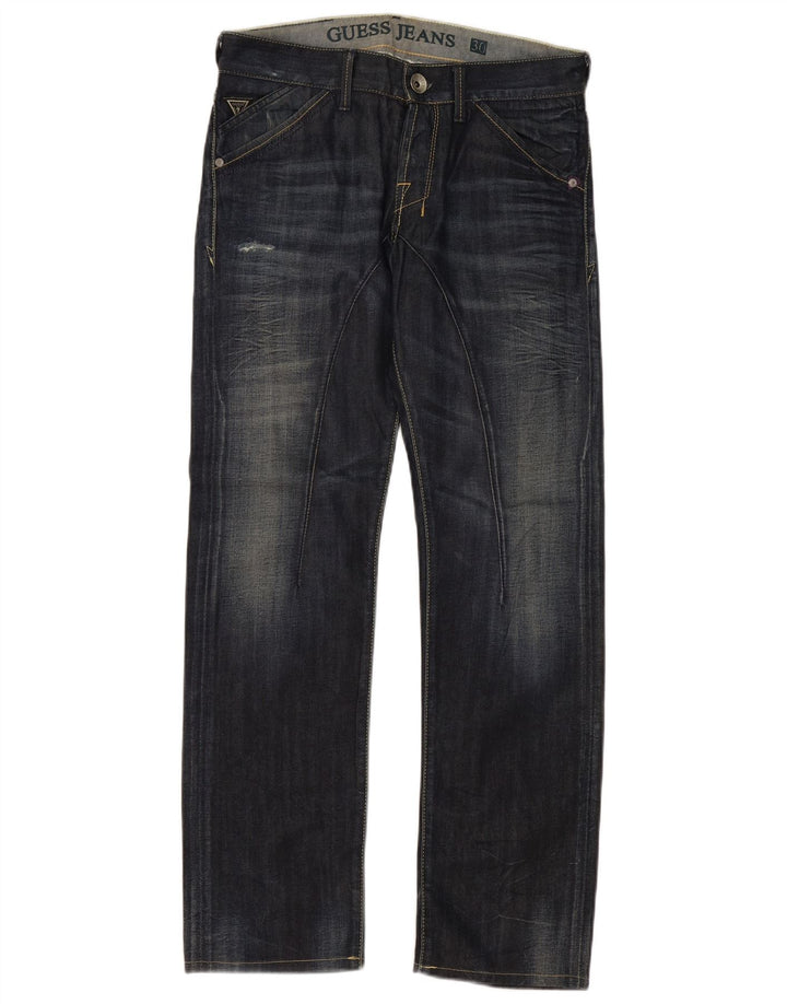 Guess Herren Distressed Straight Jeans W30 L32 Marineblaue Baumwolle