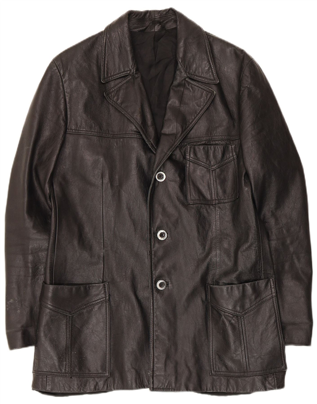 Vintage Herren 3 Knopf Leder Blazer Jacke UK 36 Small Schwarz