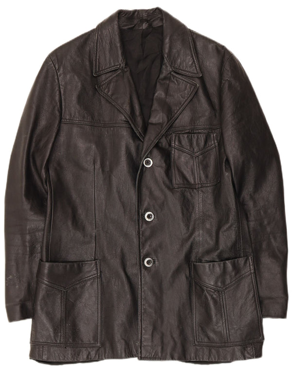 Vintage Herren 3 Knopf Leder Blazer Jacke UK 36 Small Schwarz