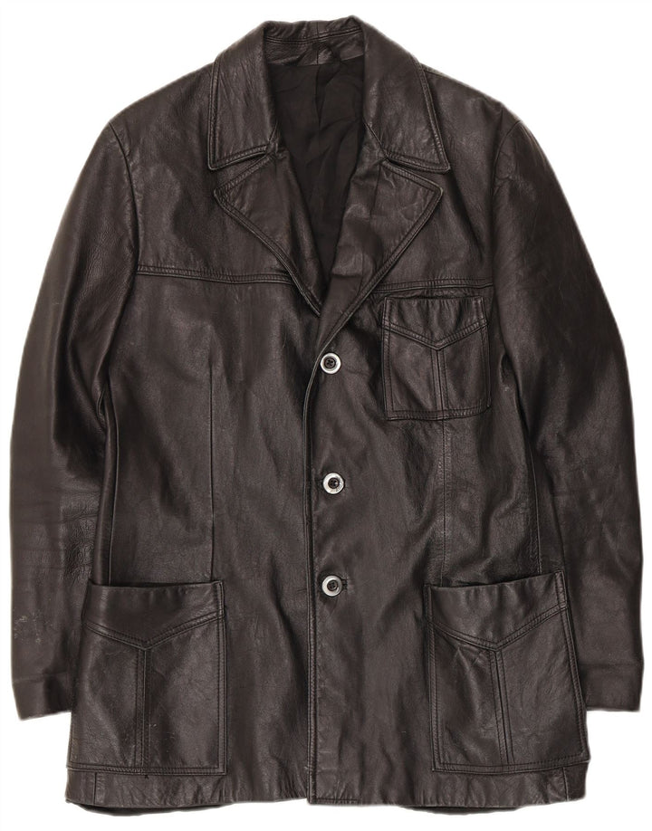 Vintage Herren 3 Knopf Leder Blazer Jacke UK 36 Small Schwarz