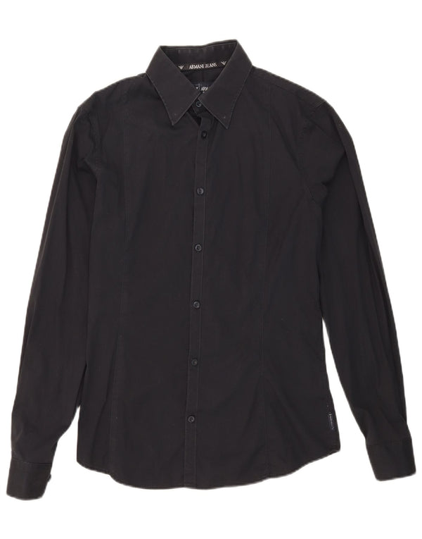 Armani Jeans Herrenhemd aus mittelblauer Baumwolle in Marineblau