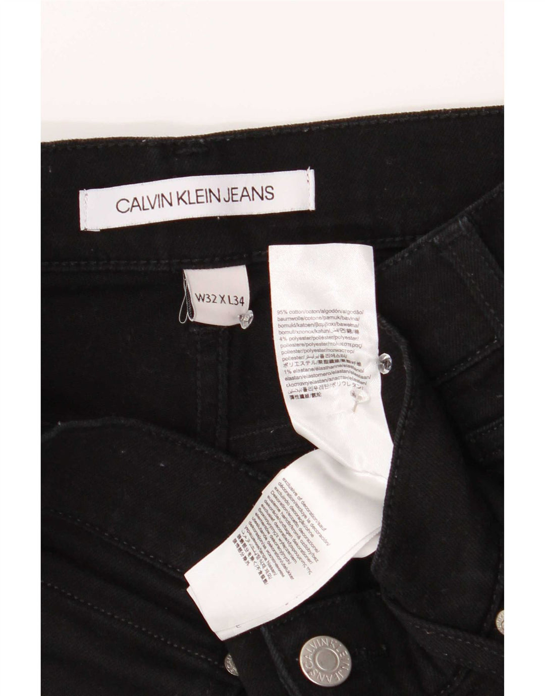 Calvin Klein Herren Slim Jeans W32 L34 Schwarze Baumwolle
