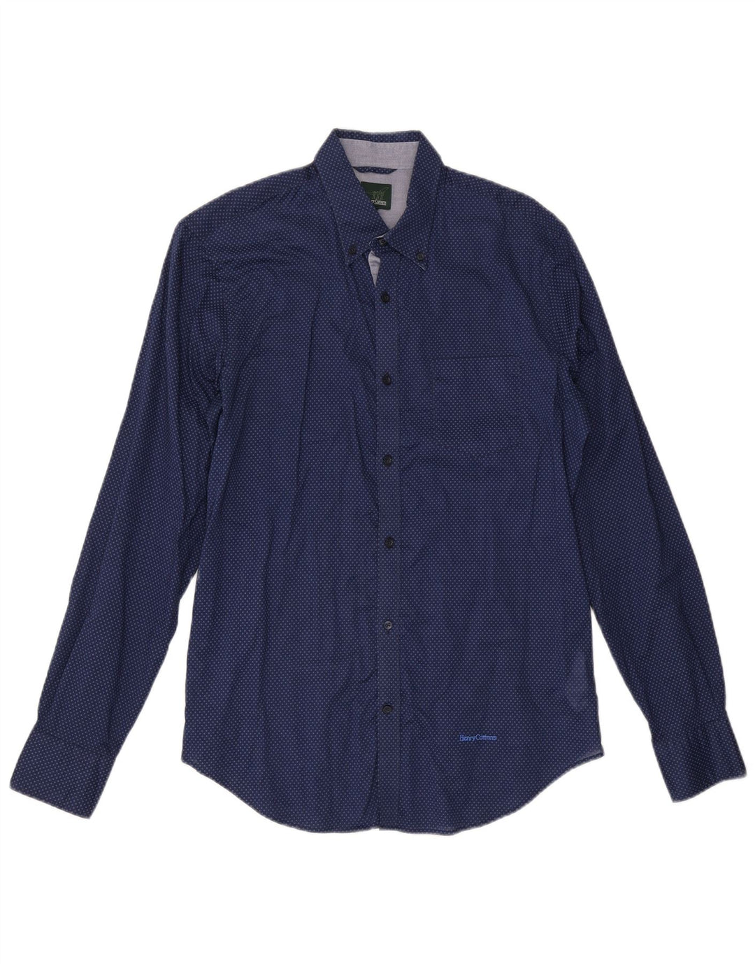 HENRY COTTONS Herrenhemd Größe 39 Mittelmarineblau gefleckte Baumwolle