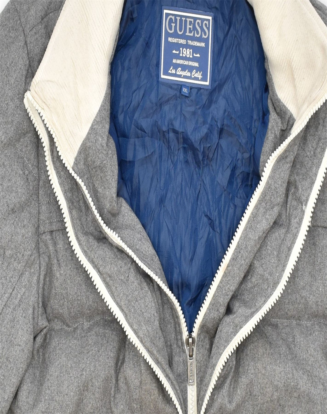 GUESS Mens Padded Jacket UK 44 2XL Grey Polyester Winter | Vintage | Thrift | Second-Hand | Used Clothing | Messina Hembry 