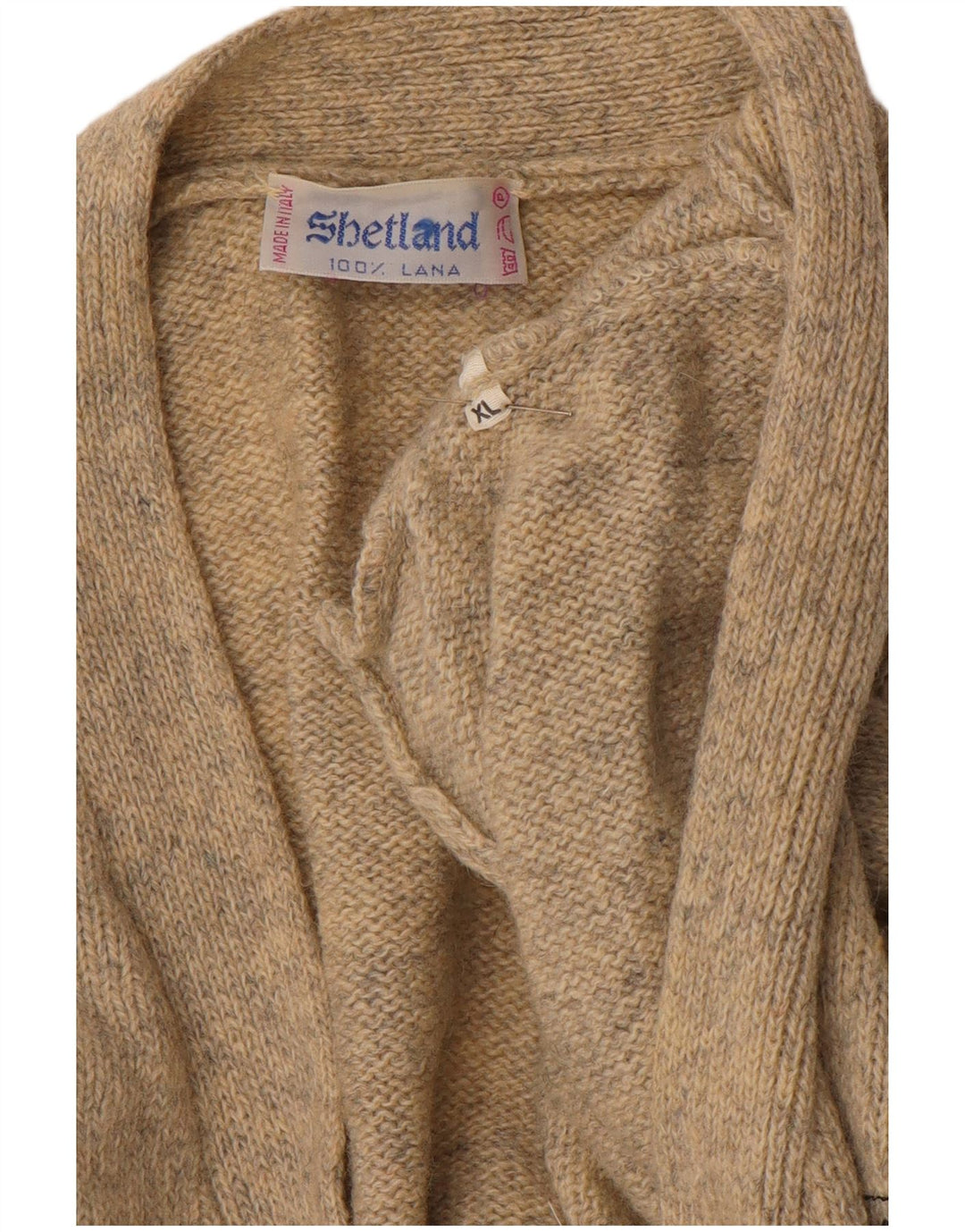 SHETLAND Herren-Strickjacke XL Beige gesprenkelte Wolle