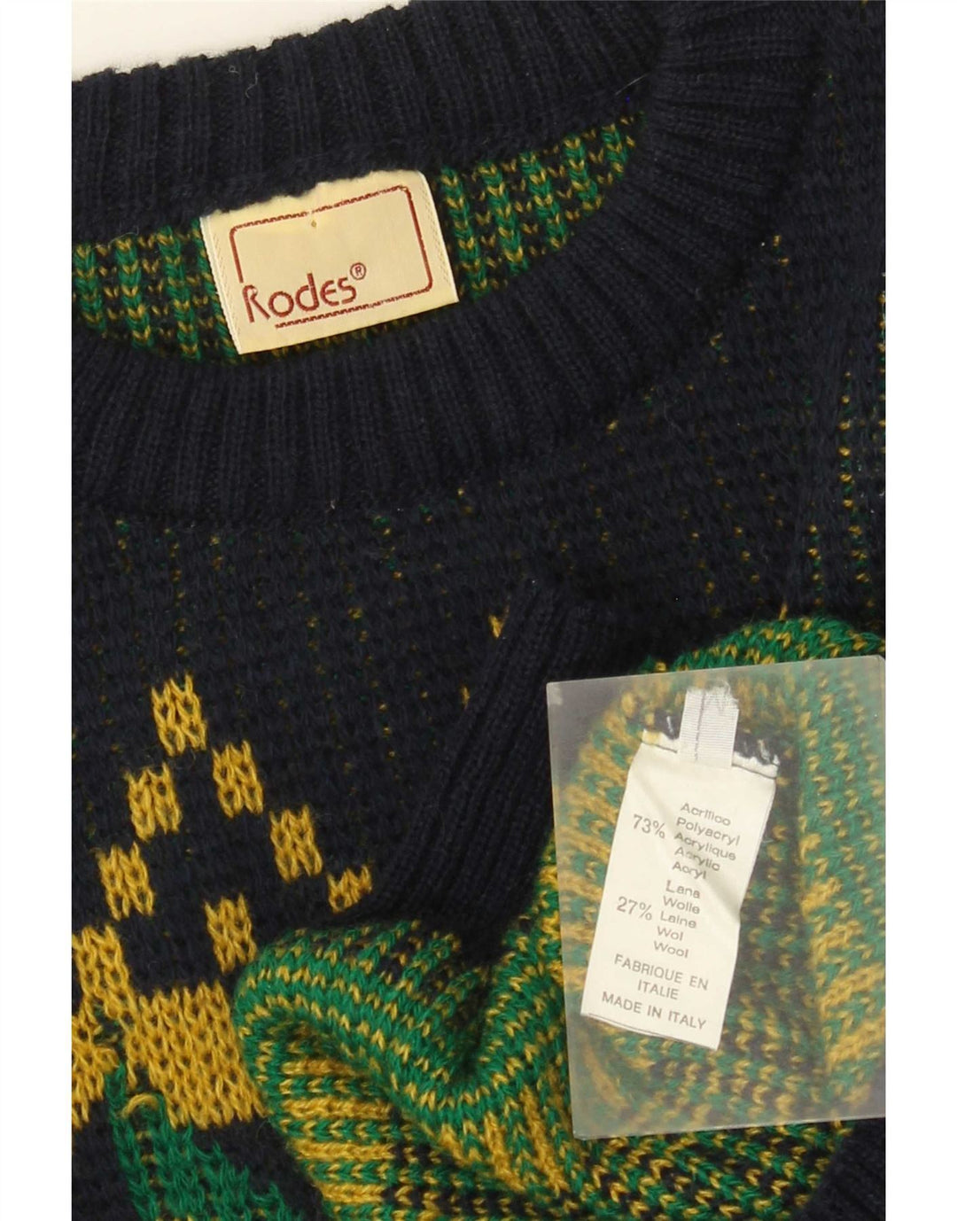 Rodes Herren-Pullover mit Rundhalsausschnitt, mittleres Marineblau, geometrisches Acryl