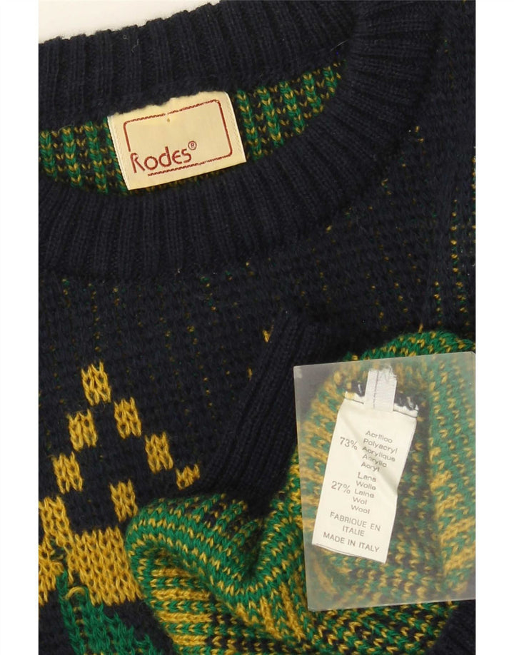 Rodes Herren-Pullover mit Rundhalsausschnitt, mittleres Marineblau, geometrisches Acryl